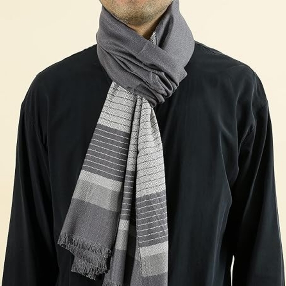 COPY - Runtlly Men's Winter Cashmere Scarf Stripes Warm Soft Scarves with Tassel - Picture 3 of 9
